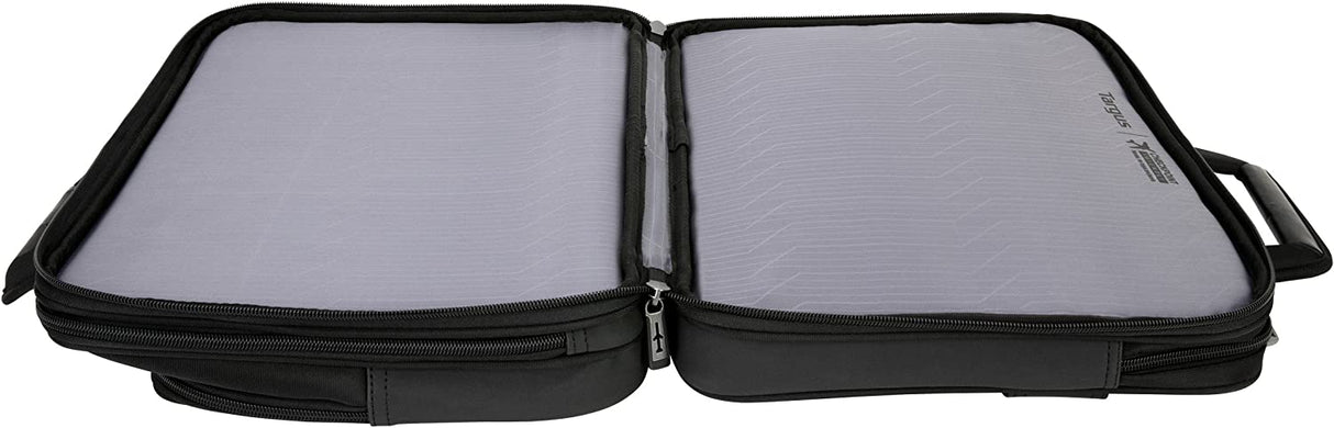 Targus Mobile-VIP Topload Shoulder Bag with Checkpoint-Friendly TSA Screening, Weather Resistant, Dual Main Compartments, Trolley Strap, SafePort Drop Protection for 15.6-Inch Laptop, Black (TBT264)