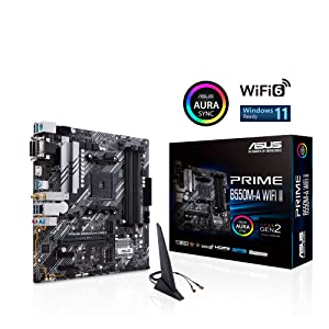 ASUS Prime B550M-A WiFi II AMD AM4 (3rd Gen Ryzen™) Micro ATX Motherboard (PCIe 4.0, WiFi 6, ECC Memory, 1Gb LAN, HDMI 2.1/D-Sub, 4K@60HZ, Addressable Gen 2 RGB Header and Aura Sync)
