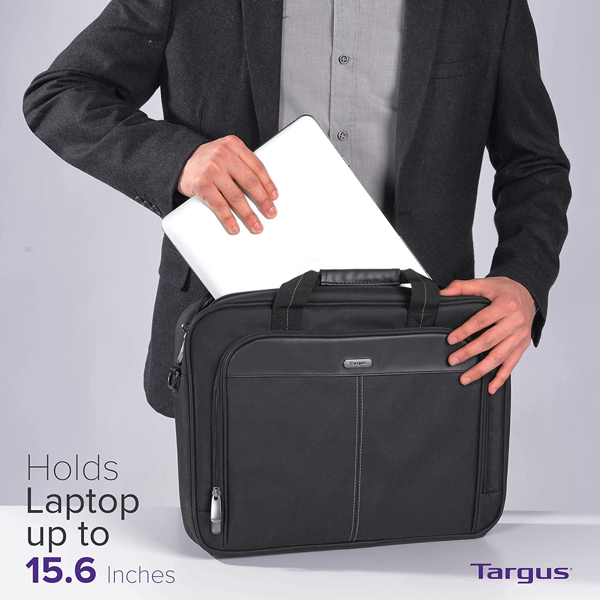 Targus Laptop Bag — Black 15.6" Classic Slim Briefcase Messenger Bag, Spacious, Ergonomic, Foam Padded Laptop Case for Devices Up To 16" (TCT027US)