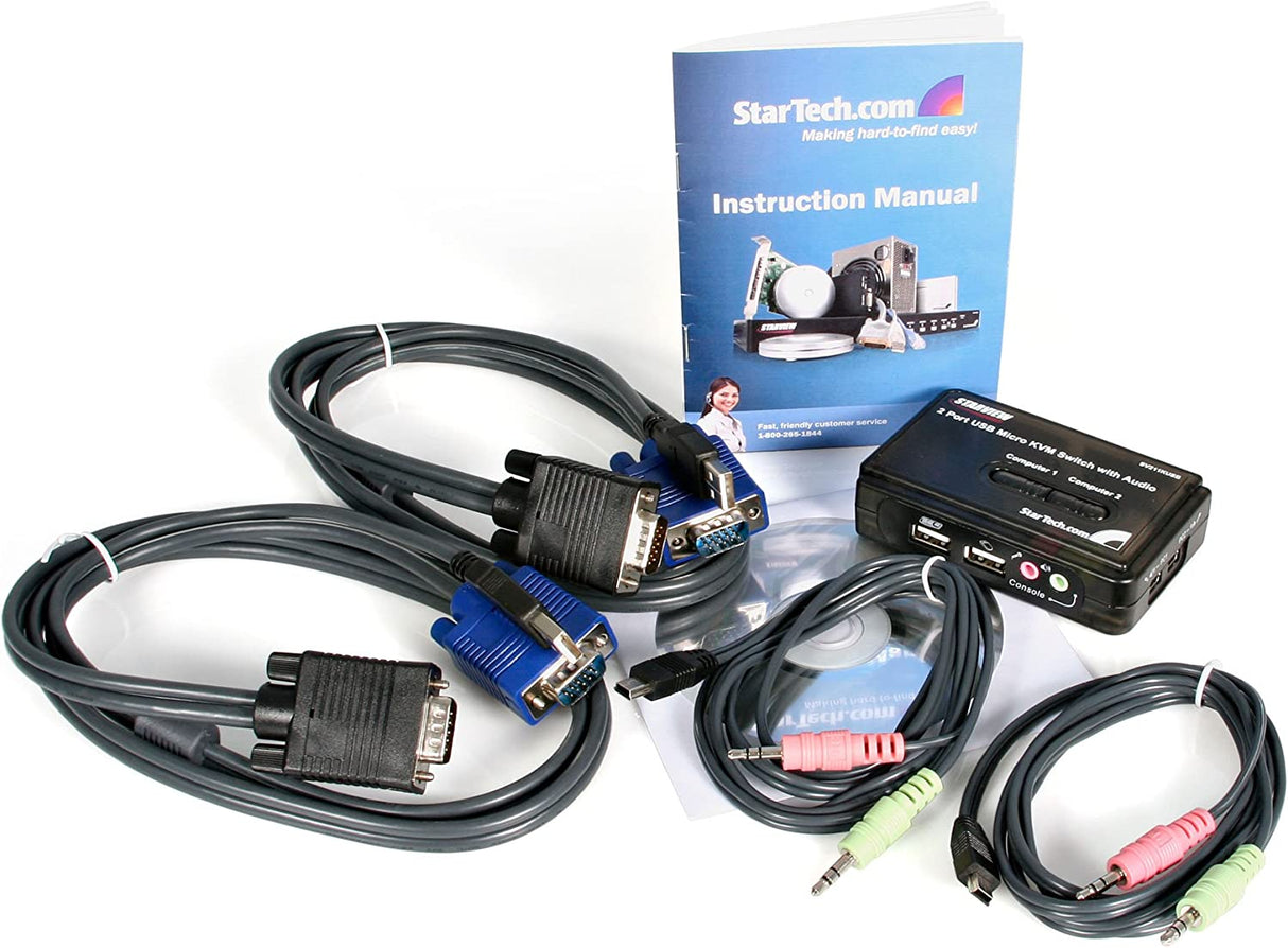 StarTech.com 2 Port USB VGA KVM Switch - Single VGA - Hot-Key & Audio Support - 2048x1536 @60Hz KVM Switch - KVM Video Switch (SV211KUSB) 2 Port VGA