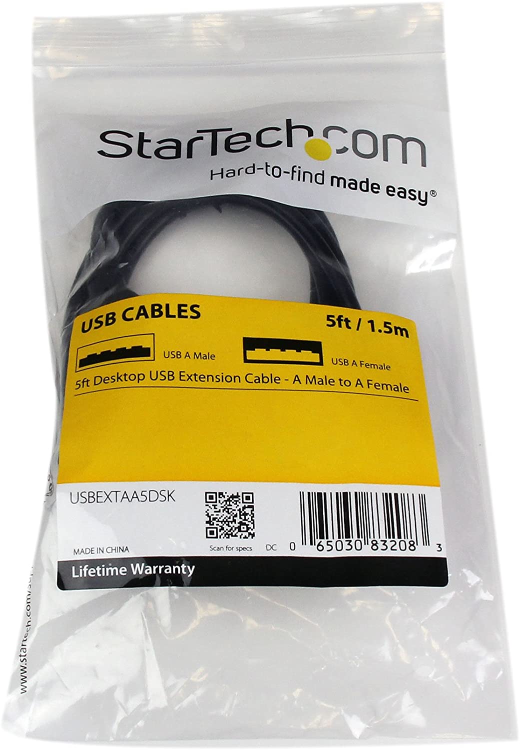 StarTech.com 5ft USB 2.0 Extension Cable - Male to Female - 5 ft USB A to A Extension cord for Laptop, Desktop, Tablet, Webcam & More (USBEXTAA5DSK) , Black USB 2.0 Black