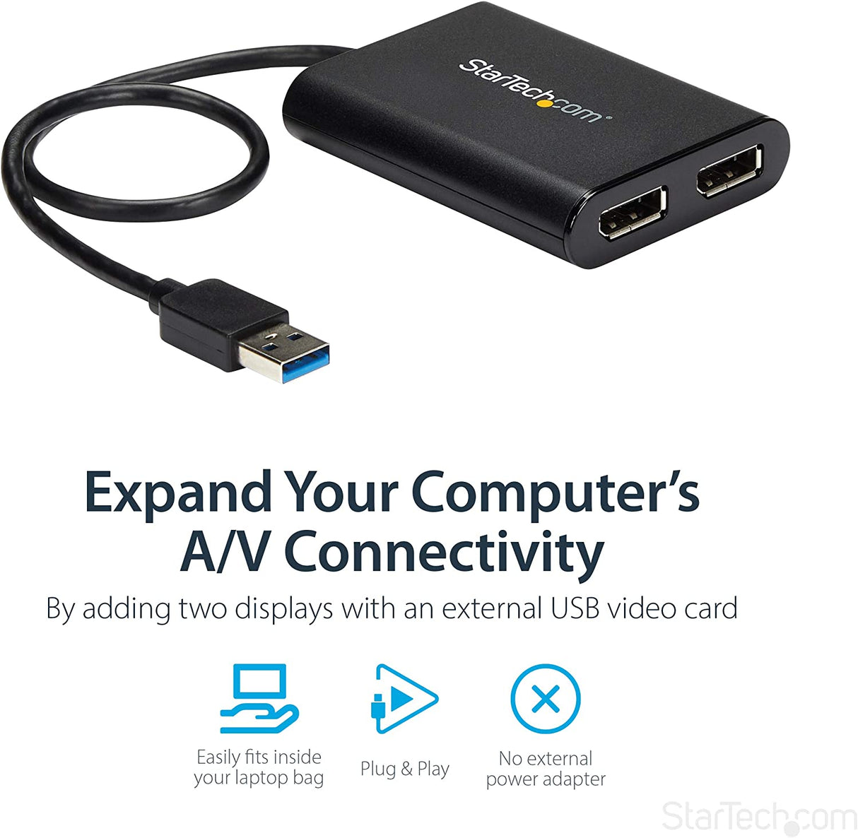StarTech.com USB 3.0 to Dual DisplayPort Adapter 4K 60Hz, DisplayLink Certified, Video Converter with External Graphics Card - Mac & PC (USB32DP24K60) Dual 4K 60Hz