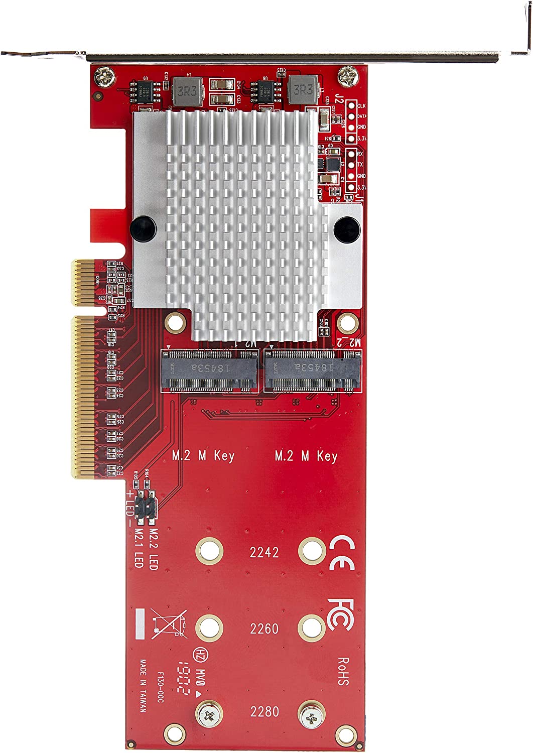 StarTech.com Dual M.2 PCIe SSD Adapter Card - x8 / x16 Dual NVMe or AHCI M.2 SSD to PCI Express 3.0 - M.2 NGFF PCIe (M-Key) Compatible - Supports 2242, 2260, 2280 - JBOD - Mac & PC (PEX8M2E2) 2x M.2 NVMe