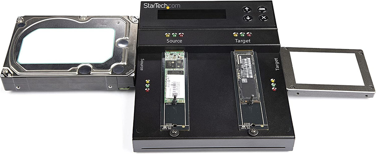 StarTech.com Standalone M.2 SATA & M.2 NVMe Duplicator and Eraser - HDD/SSD Cloner/Wiper for M.2 PCIe AHCI/NVMe, M.2 SATA, 2.5/3.5" SATA Drives - External Hard Drive Eraser/Duplicator, TAA (SM2DUPE11)