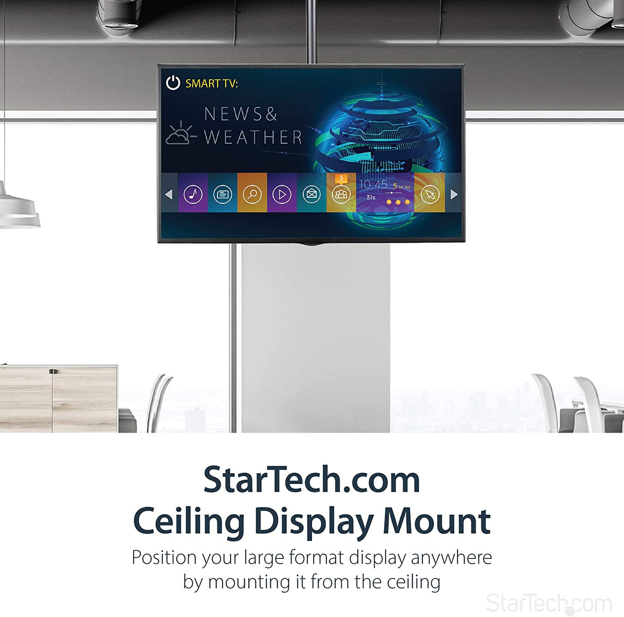 StarTech.com Ceiling TV Mount - 3.5' to 5' Pole - Full Motion - Supports Displays 32” to 75" - For VESA Mount Compatible TVs (FLATPNLCEIL)