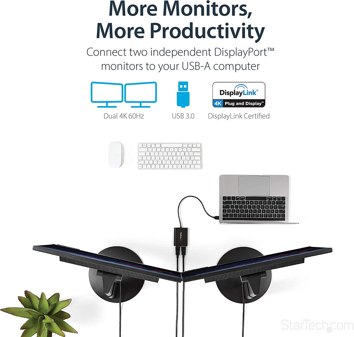 StarTech.com USB 3.0 to Dual DisplayPort Adapter 4K 60Hz, DisplayLink Certified, Video Converter with External Graphics Card - Mac & PC (USB32DP24K60) Dual 4K 60Hz
