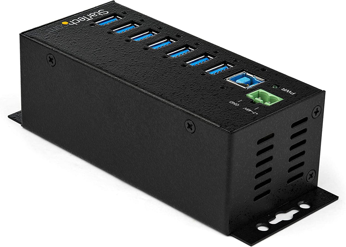 StarTech.com 7-Port USB 3.0 Hub with Power Adapter - Metal Industrial USB-A Hub with ESD & 350W Surge Protection - Din/Wall/Desk Mountable - High Speed USB 3.1 Gen 1 5Gbps Hub (HB30A7AME) 7 port power adapter included Hub