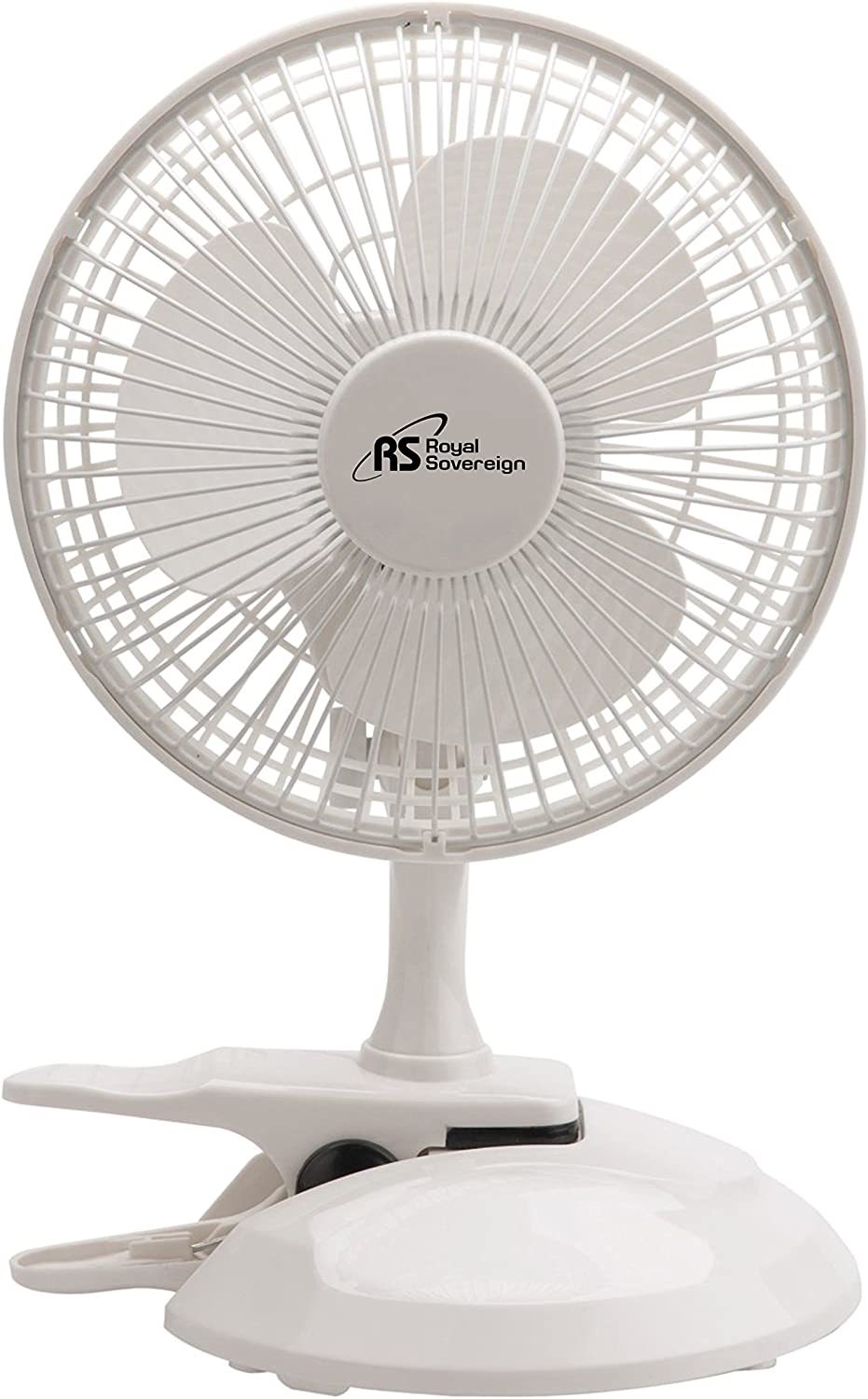 Casa creación Royal Sovereign Clip-On Compact Desk Fan | Detachable Base Allows for Clipping On to A Desk or Free-Standing | 2 Speed Settings | Great for Cubicles, Offices, Shelves, and More.