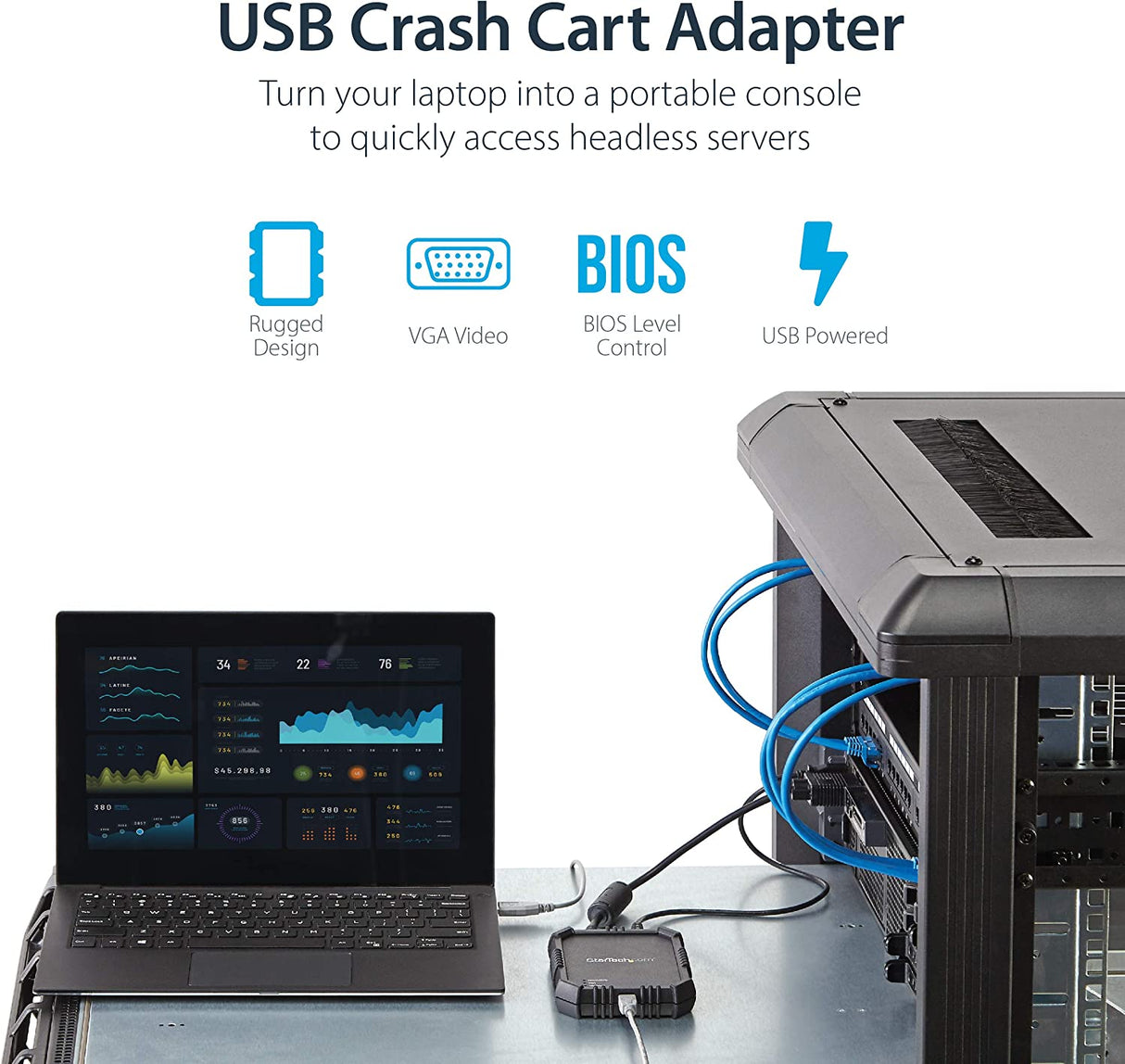 StarTech.com USB Crash Cart Adapter with File Transfer and Video Capture - Laptop to Server KVM Console - Portable & Rugged (NOTECONS02X) USB 2.0 with file transfer - Rugged