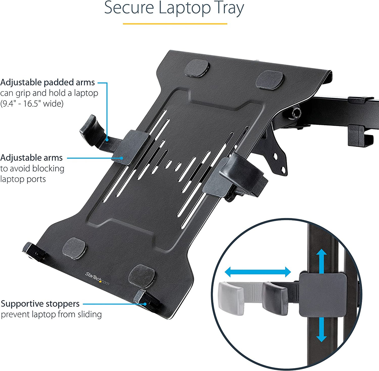 StarTech.com Laptop Arm Mounting Tray, 2" x 16.5" x 11", Black