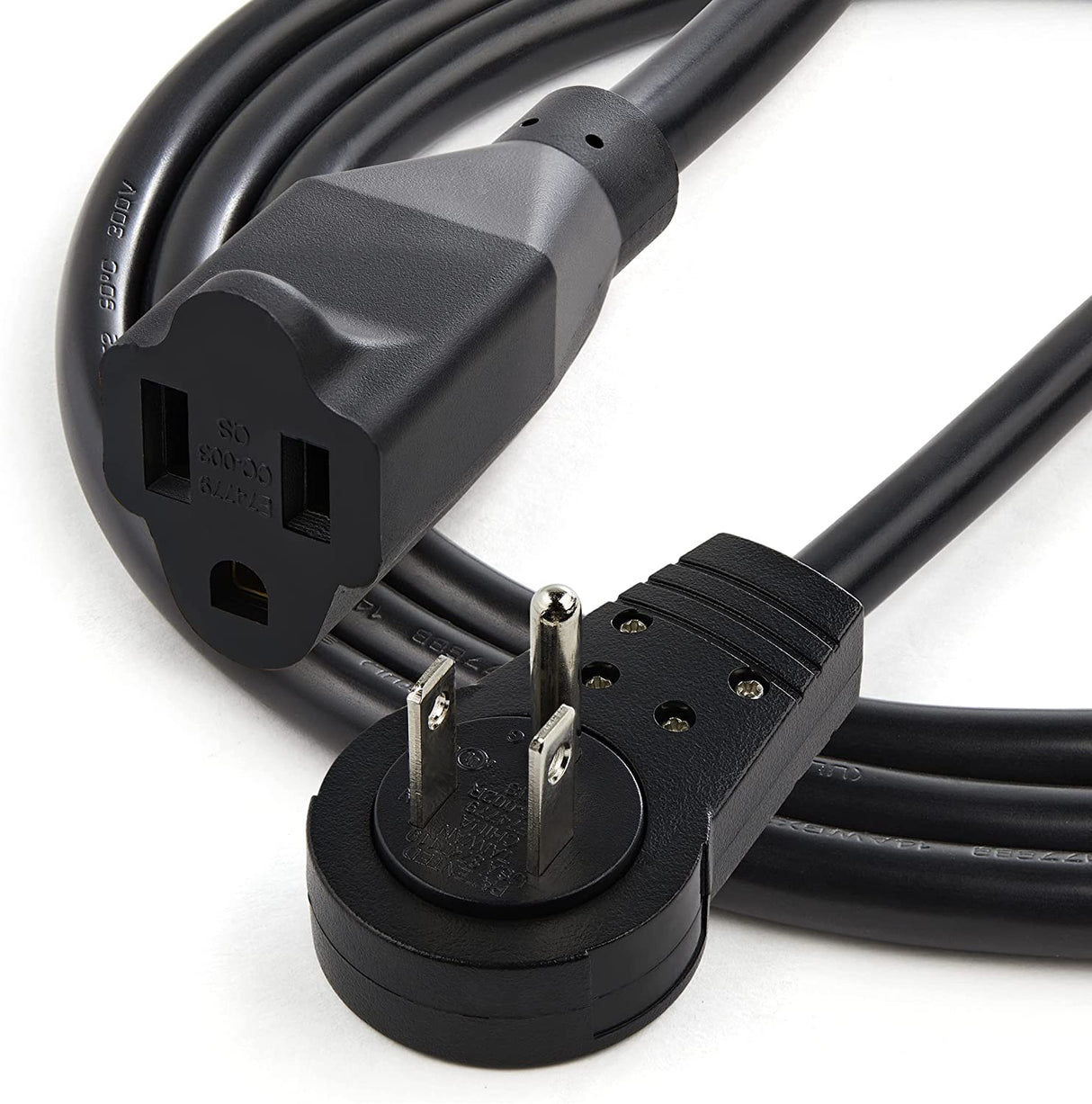StarTech.com 3ft (1m) Power Extension Cord - 360° Rotating Flat Plug Extension Cord - NEMA 5-15P to NEMA 5-15R, 16 AWG, 125V/15A - Black Short 3-Prong Power Extender Cable (RTPAC1013)
