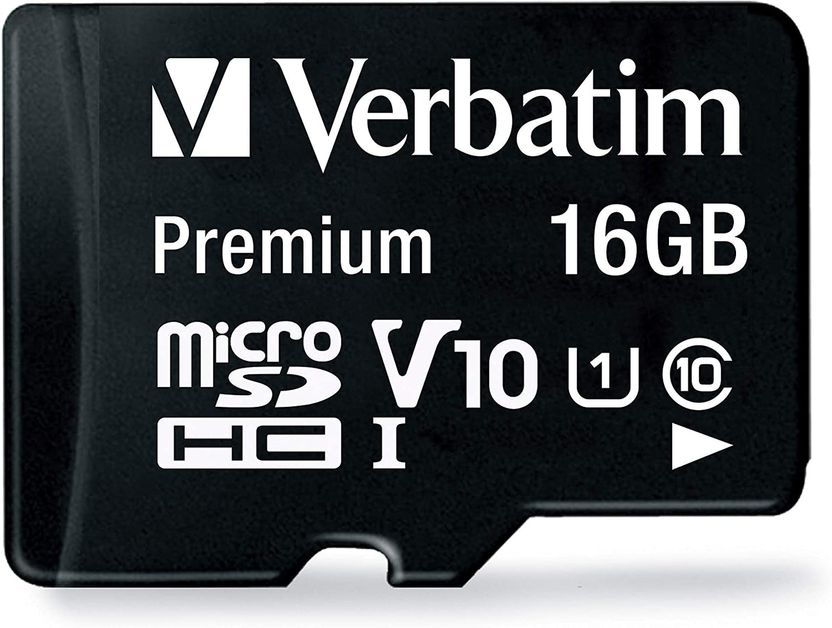 Verbatim 16GB Premium microSDHC Memory Card with Adapter, UHS-I V10 U1 Class 10, Black (44082)