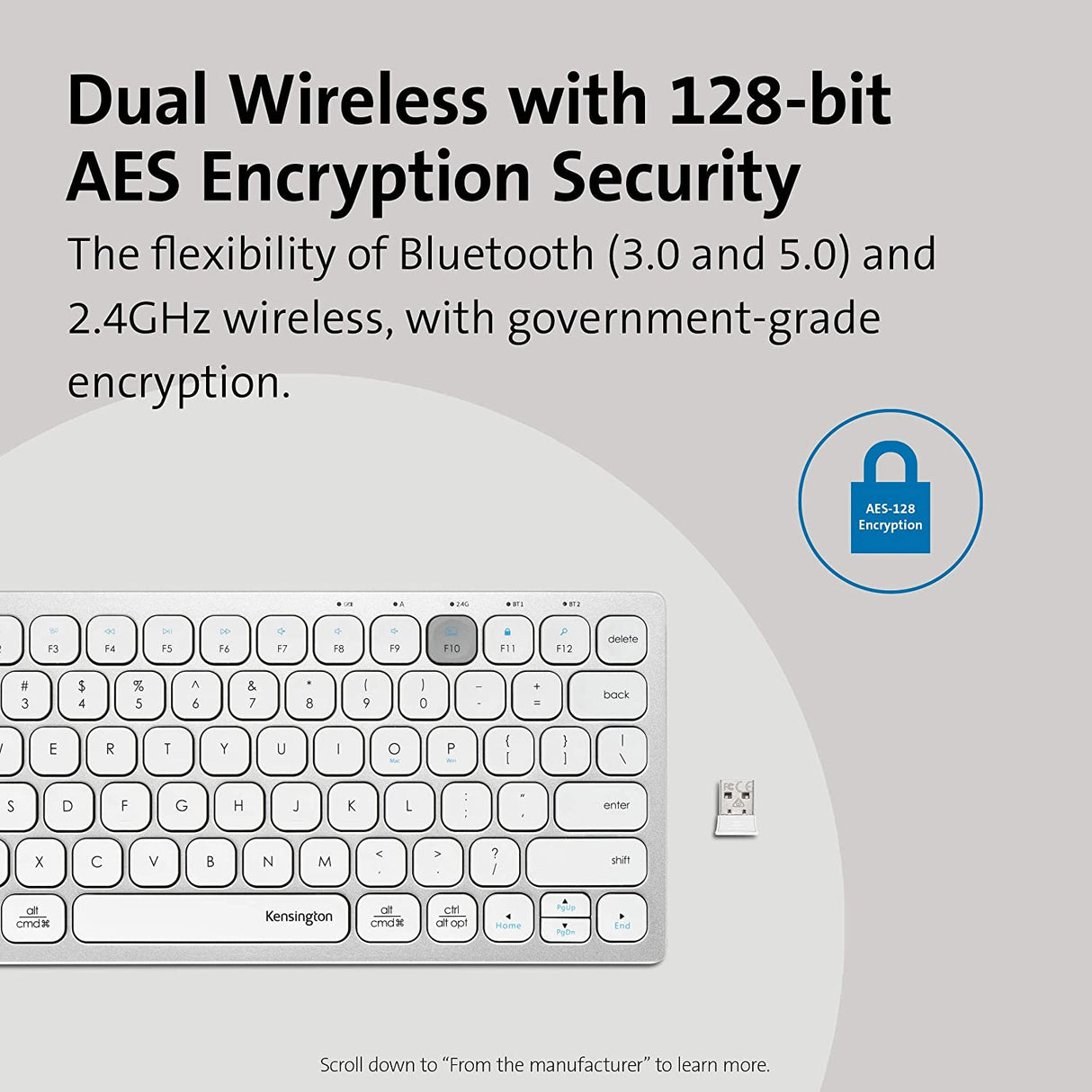 Kensington Multi-Device Dual Wireless Compact Keyboard - Silver (K75504US) Compact Wireless Silver
