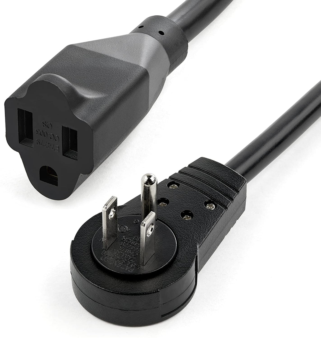 StarTech.com 3ft (1m) Power Extension Cord - 360° Rotating Flat Plug Extension Cord - NEMA 5-15P to NEMA 5-15R, 16 AWG, 125V/15A - Black Short 3-Prong Power Extender Cable (RTPAC1013)
