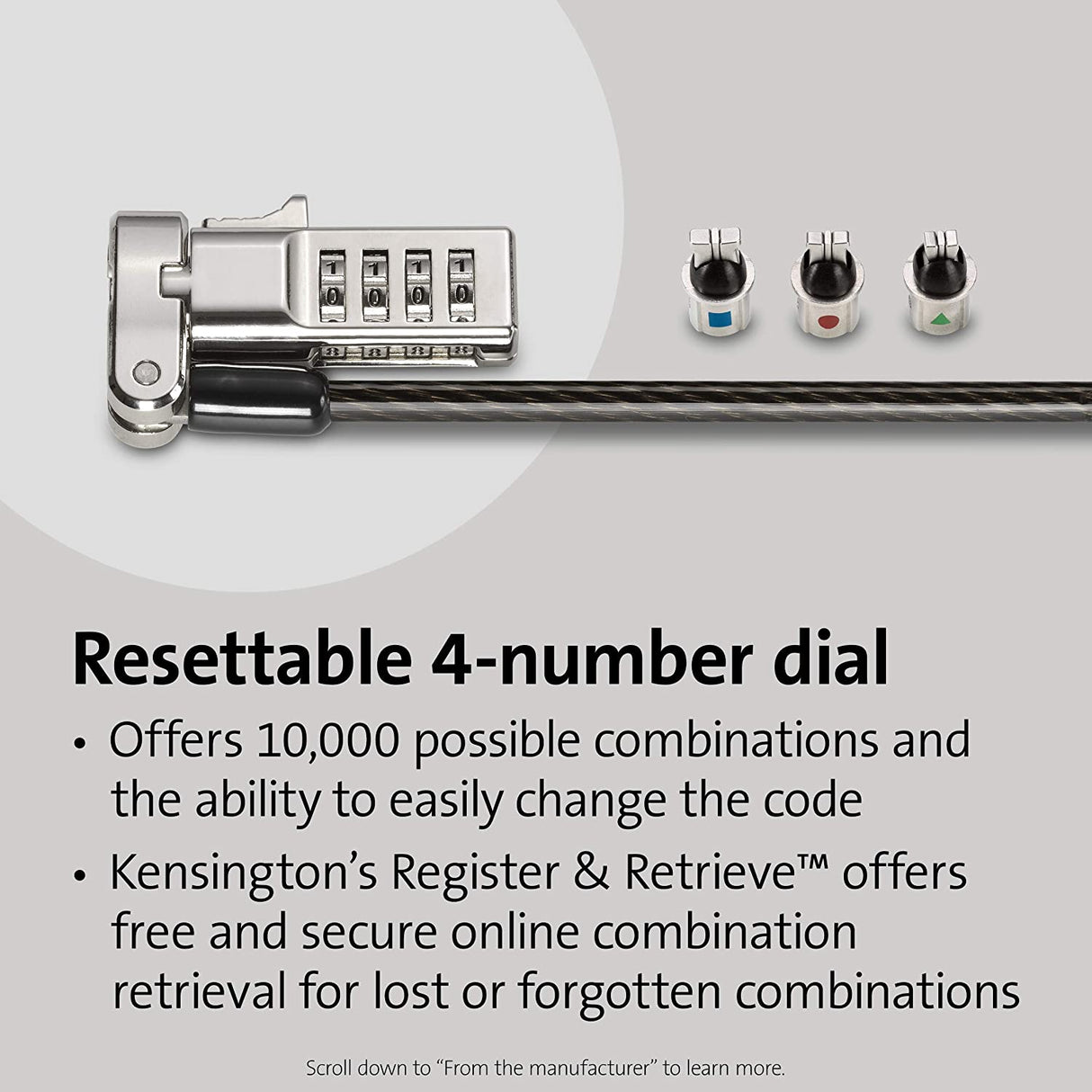 Kensington Universal 3-in-1 Combination Laptop Lock - resettable version (K62316WW)