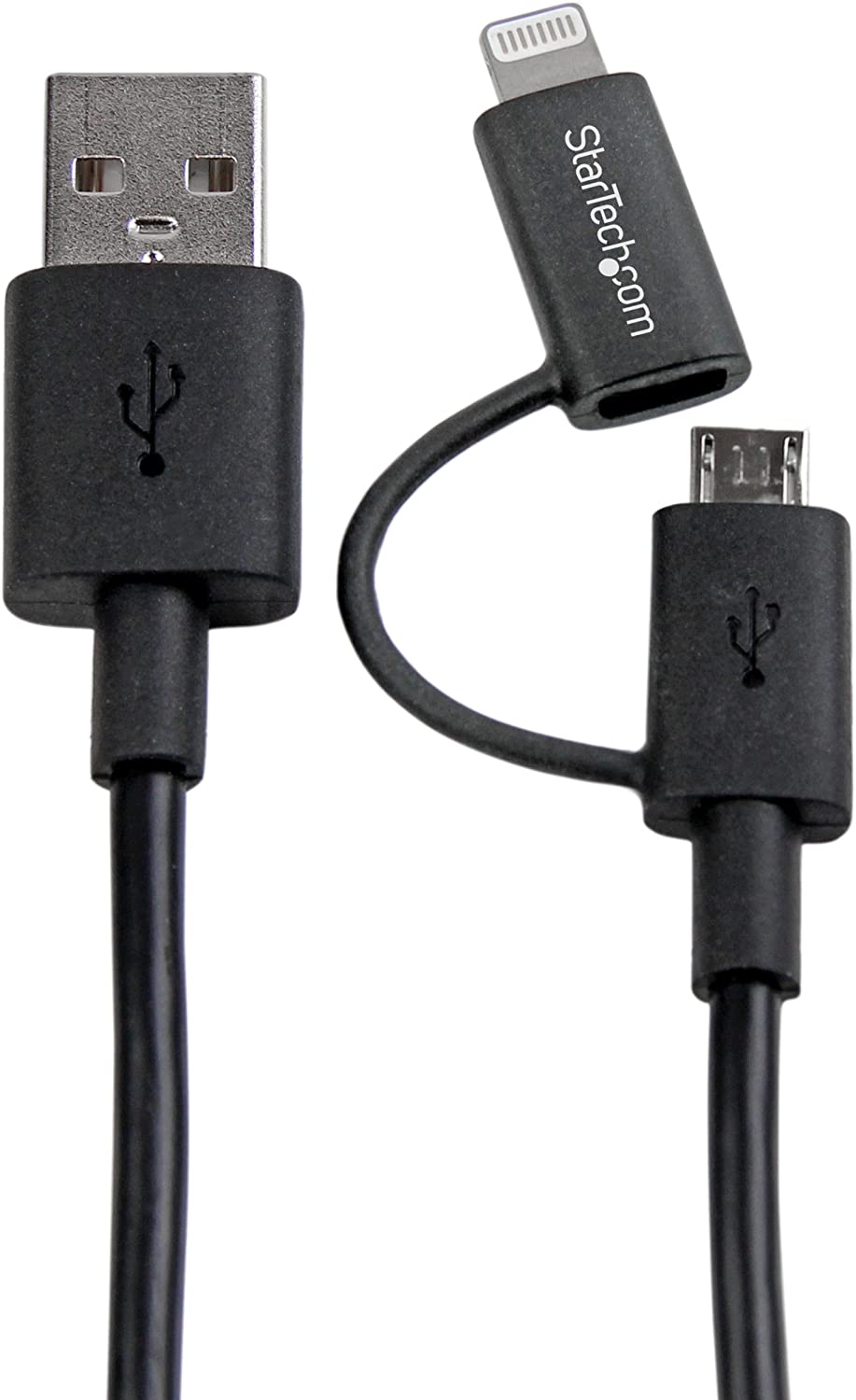 StarTech.com 1m (3 ft) Black Apple 8-pin Lightning Connector or Micro USB to USB Combo Cable for iPhone iPod iPad - Charge and Sync Cable (LTUB1MBK)
