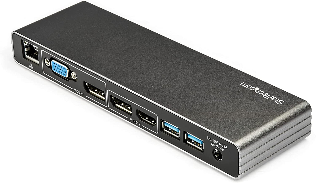 StarTech.com Thunderbolt 3 Dock - Dual 4K 60Hz Monitor TB3 Laptop Docking Station with DisplayPort, HDMI & 1080p VGA - 85W Power Delivery & Charging - 2x USB-A, Ethernet - Mac & Windows (TB3DK2DHV) 85W Power Delivery | 2x USB-A 3.0