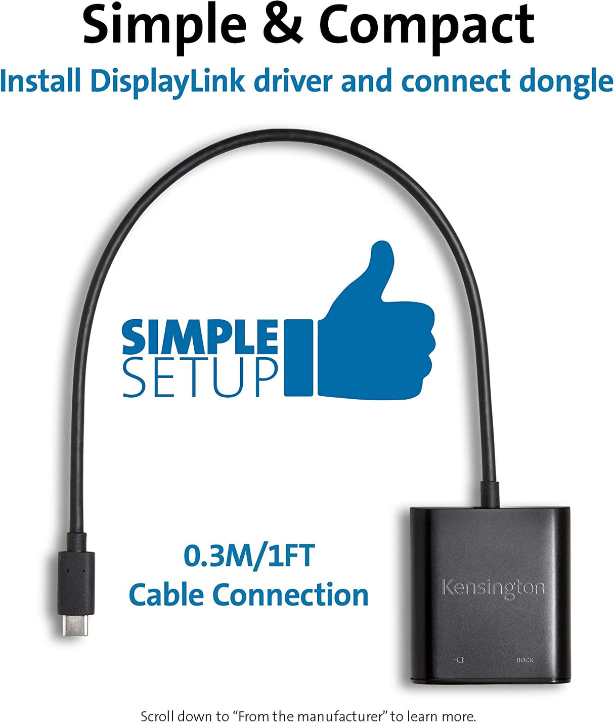 Kensington PD1000 USB-C 95W Power Delivery Dongle for USB 3.0 (Type A) Docking Stations (K39100WW)