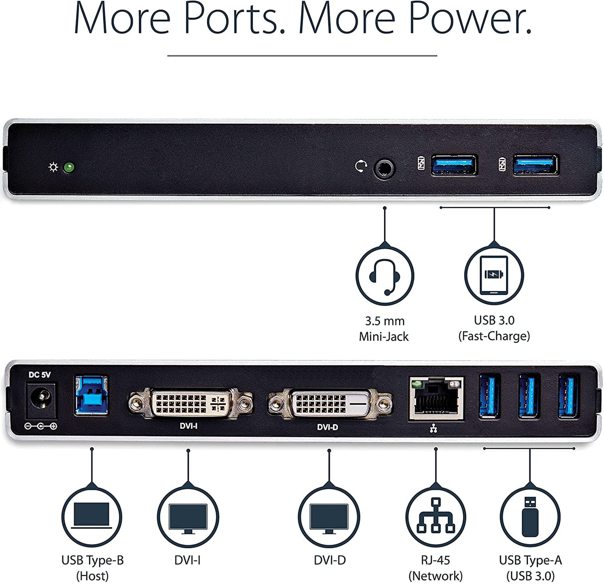 StarTech.com Dual Monitor USB 3.0 Docking Station w/ DVI to VGA & HDMI Adapters, 5x USB 3.0 & Audio - Vertical DVI Dock for Mac & Windows (USB3SDOCKDD) 2 x monitor|5 x USB-A 3.0|vertical
