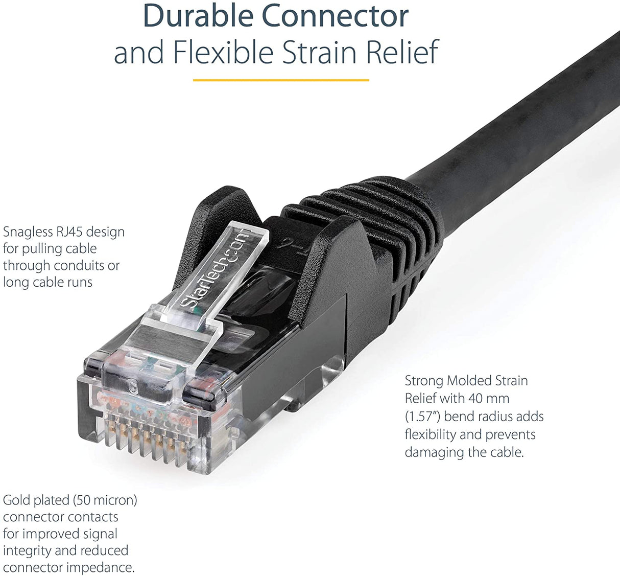 Startech 10ft (3m) CAT6 Ethernet Cable - LSZH (Low Smoke Zero Halogen) - 10 Gigabit 650MHz 100W PoE RJ45 UTP Network Patch Cord Snagless w/Strain Relief - Black CAT 6, ETL Verified (N6LPATCH10BK) 10 ft Black