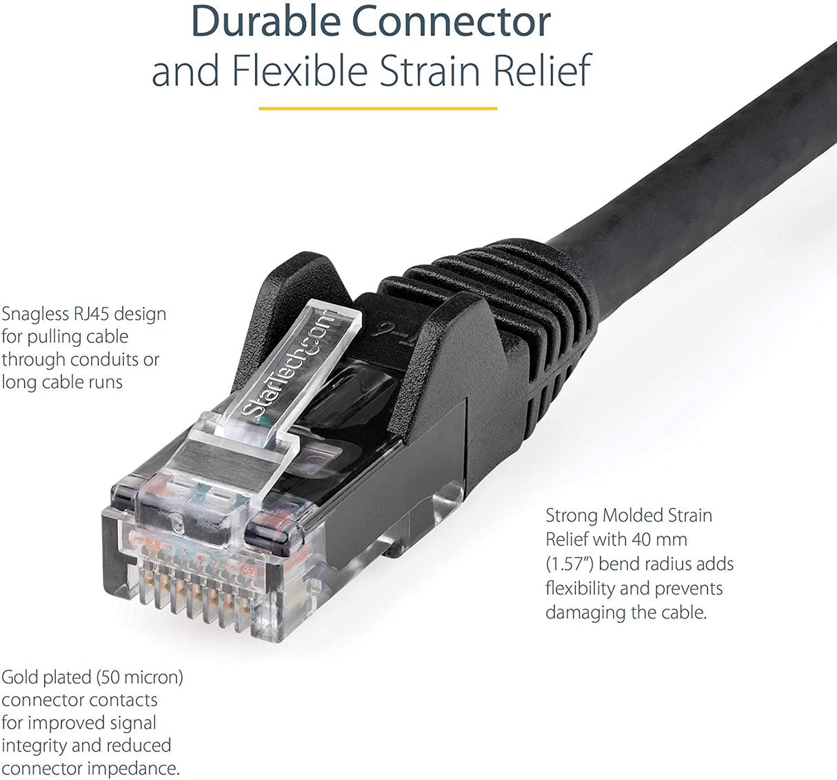 StarTech.com 50ft (15m) CAT6 Ethernet Cable - LSZH (Low Smoke Zero Halogen) - 10 Gigabit 650MHz 100W PoE RJ45 UTP Network Patch Cord Snagless w/Strain Relief - Black CAT 6, ETL Verified (N6LPATCH50BK) 50 ft Black