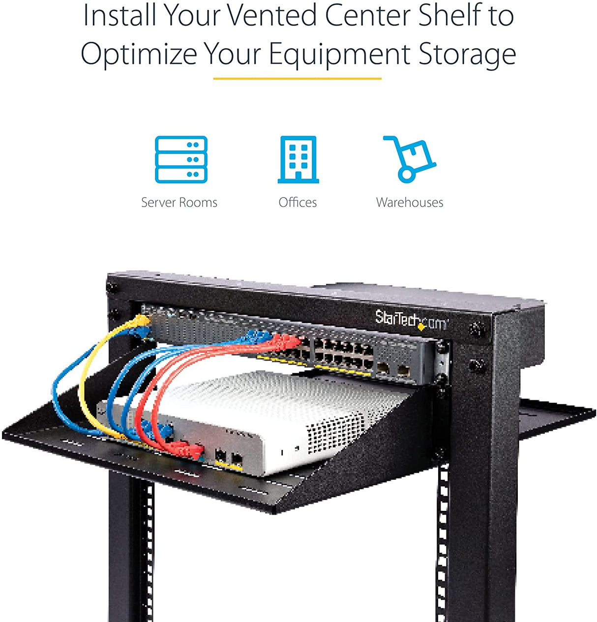 StarTech.com 2U Server Rack Shelf - Universal Vented Rackmount Cantilever Tray for 19" Network Equipment Rack & Cabinet - Durable Design - Weight Capacity 200lb/91kg - 20" Deep (SHELF-2U-20-CENTER-V) 20" Depth Center