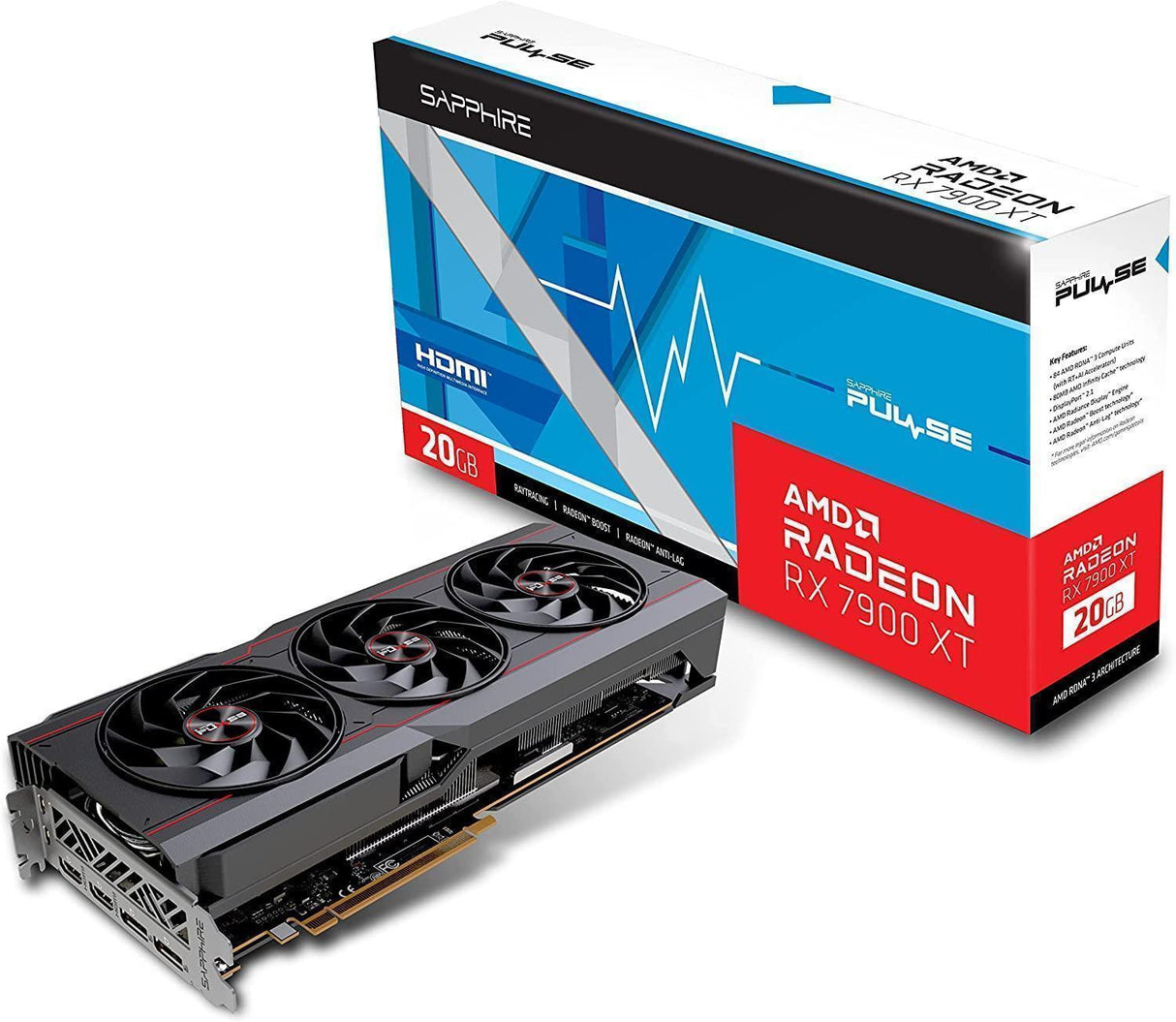 Sapphire technology Sapphire 11323-02-20G Pulse AMD Radeon RX 7900 XT Gaming Graphics Card with 20GB GDDR6, AMD RDNA 3