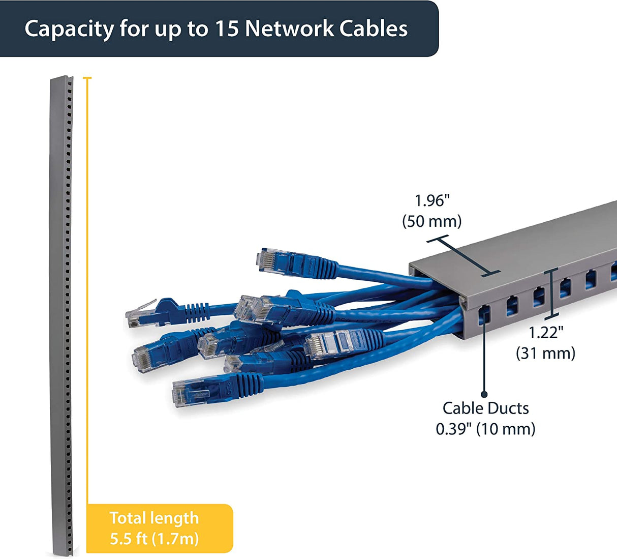 StarTech.com 5.6ft Server Rack Cable Management - Customizable 1.5 x 1in Open Slot Network & Data Finger Duct Wire Raceway Organizer w/ Cover (AD105X1) 2.0 in (50 mm) x 1.0 in (2.5 cm)