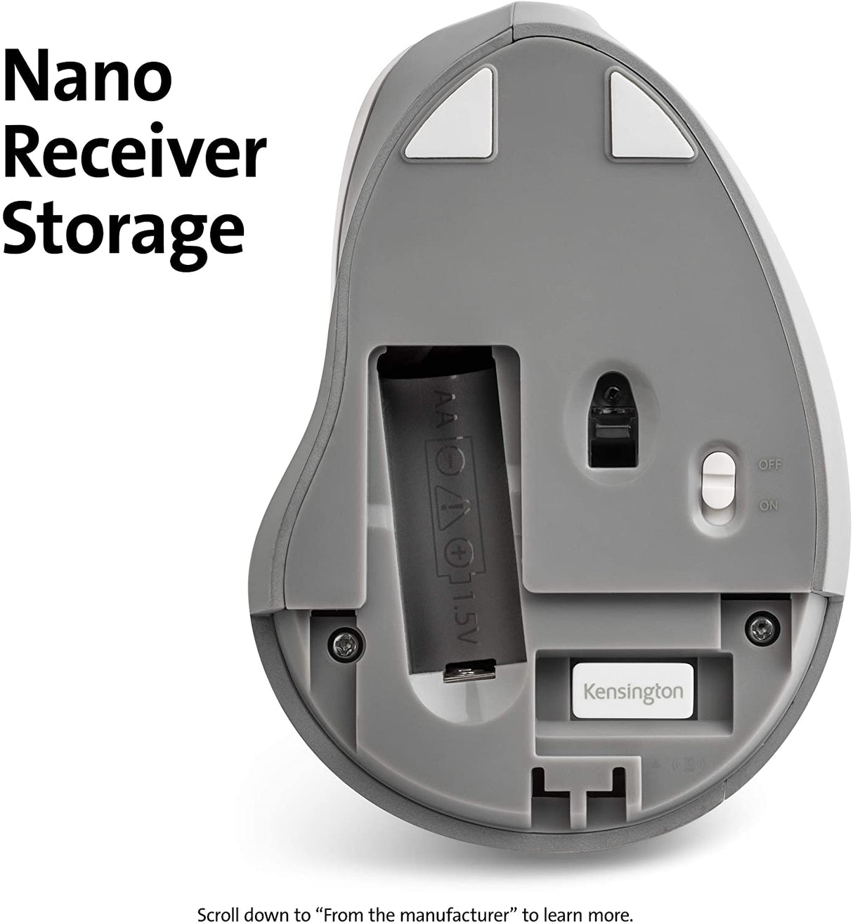 Kensington Pro Fit Ergo Vertical Wireless Mouse- Gray, White