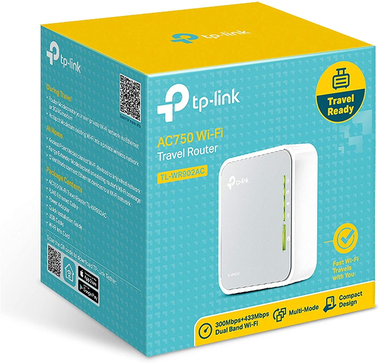 TP-Link AC750 Wireless Portable Nano Travel Router(TL-WR902AC) - Support Multiple Modes, WiFi Router/Hotspot/Bridge/Range Extender/Access Point/Client Modes, Dual Band WiFi, 1 USB 2.0 Port