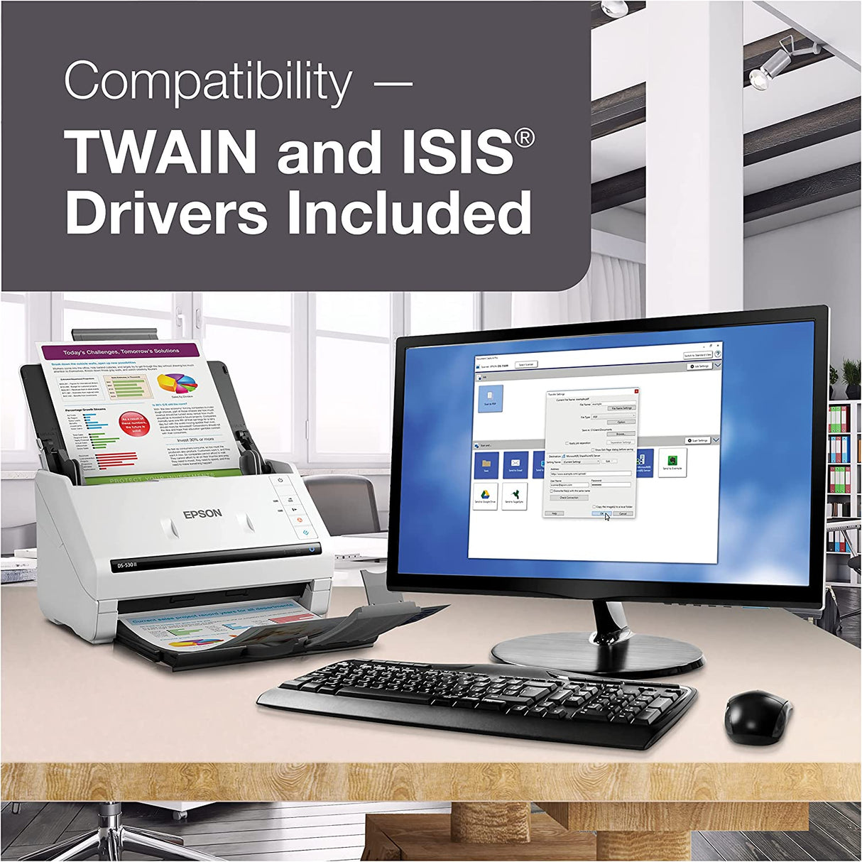 Epson DS-530 II Color Duplex Document Scanner for PC and Mac with Sheet-fed, Auto Document Feeder (ADF)