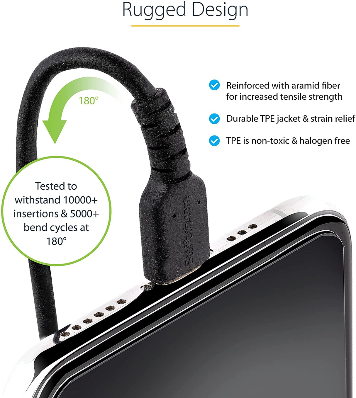 StarTech.com 50cm (20in) USB to Lightning Cable, MFi Certified, Coiled iPhone Charger Cable, Black, Durable TPE Jacket Aramid Fiber, Heavy Duty Coil Lightning Cable (RUSB2ALT50CMBC) 50cm / 20 in USB-A