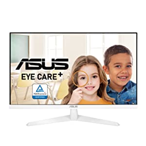 ASUS VY279HE-W 27” 1080P Monitor - White, Full HD, 75Hz, IPS, Adaptive-Sync/FreeSync, Eye Care Plus, Color Augmentation, Rest Reminder, Antibacterial Surface, HDMI, VGA, Frameless, VESA Wall Mountable 27" IPS FHD 1ms Rest Reminder (White)