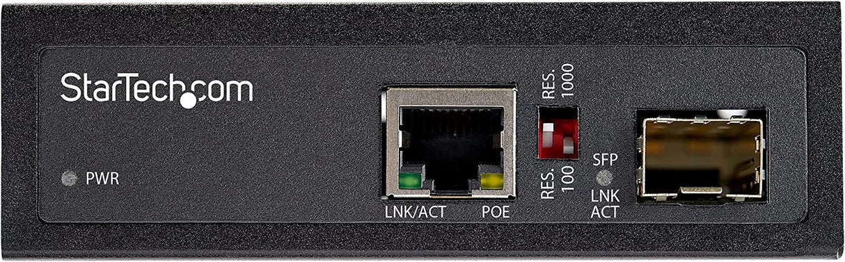 StarTech.com PoE+ Industrial Fiber to Ethernet Media Converter 60W - SFP to RJ45 - Singlemode/Multimode Fiber to Copper Gigabit Ethernet - Compact Size - IP-30/ -40 to +75C (IMC1GSFP60W)