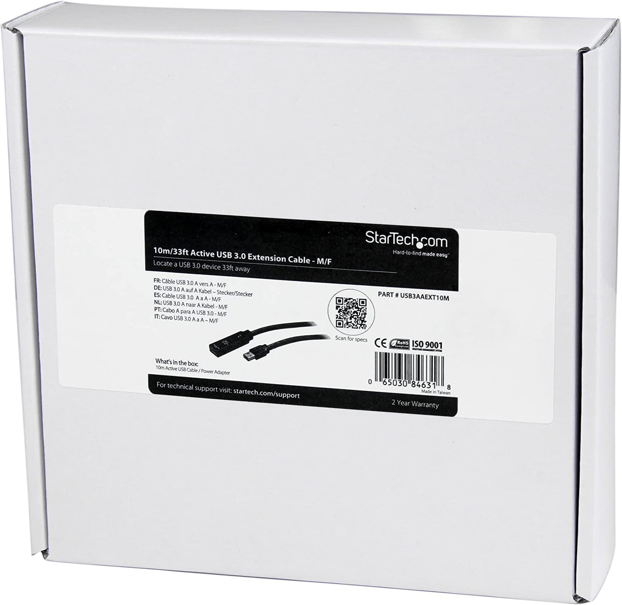 StarTech.com 32.8 ft Active USB 3.0 Extension Cable with AC Power Adapter - Shielded - Male to Female USB USB 3.1 Gen 1 Type A (5Gbps) Extender (USB3AAEXT10M) 32.8 ft USB 3.0 Cable