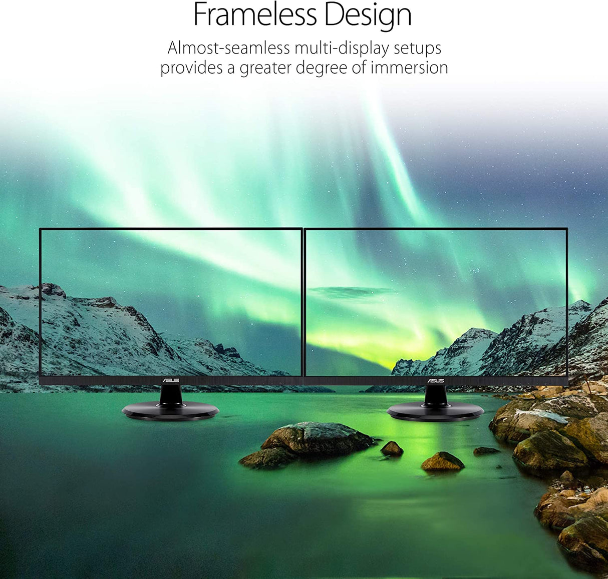 ASUS VA24DQ 23.8” Monitor, 1080P Full HD, 75Hz, IPS, Adaptive-Sync/FreeSync, Eye Care, HDMI DisplayPort VGA, Frameless, VESA Wall Mountable 24" IPS FHD 75Hz w/DisplayPort, Speakers