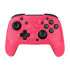 PDP Gaming Faceoff Deluxe Wireless Switch Pro Controller - Pink Camo / Camouflage - Officially Licensed by Nintendo - Customizable buttons, sticks, triggers, and paddles - Motion Sensing Controllers Pink Camo Wireless Controller