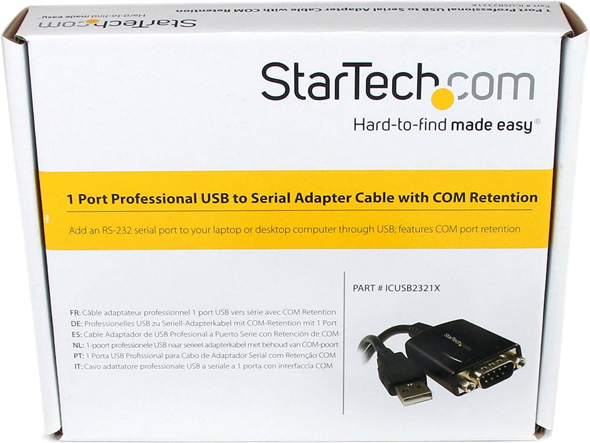 StarTech.com USB to Serial Adapter - 1 Port - COM Port Retention - Texas Instruments TIUSB3410 - USB to RS232 Adapter Cable (ICUSB2321X),Black