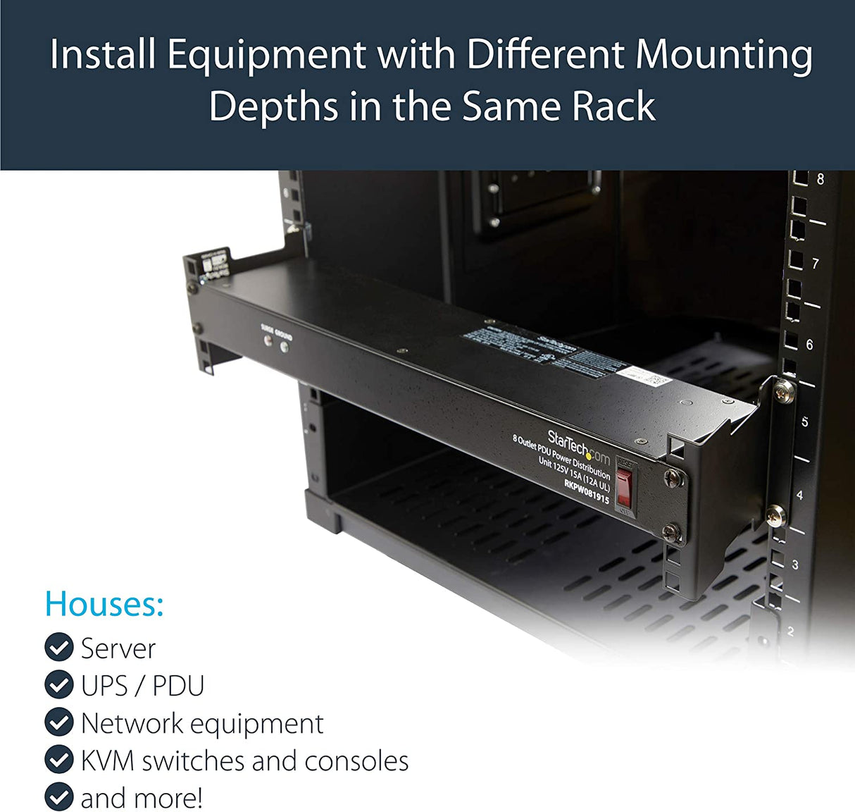StarTech.com Server Rack Depth Extender - 2U - 4in / 10 cm - TAA Compliant - Recessed Rack Adapter - Rack Mount Adapter Kit - Network Rack Extender (RDA2U) 1"x3.5"x4.4"