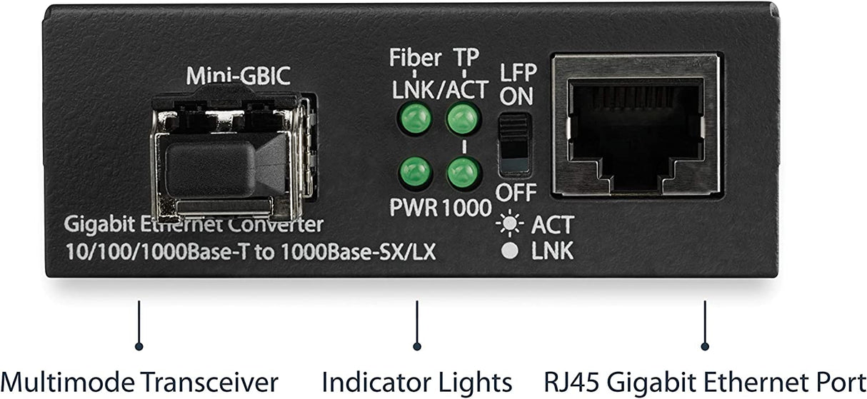 StarTech.com Multimode (MM) LC Fiber Media Converter for 10/100/1000 Network - 550m - Gigabit Ethernet - 850nm - with SFP Transceiver (MCM1110MMLC)
