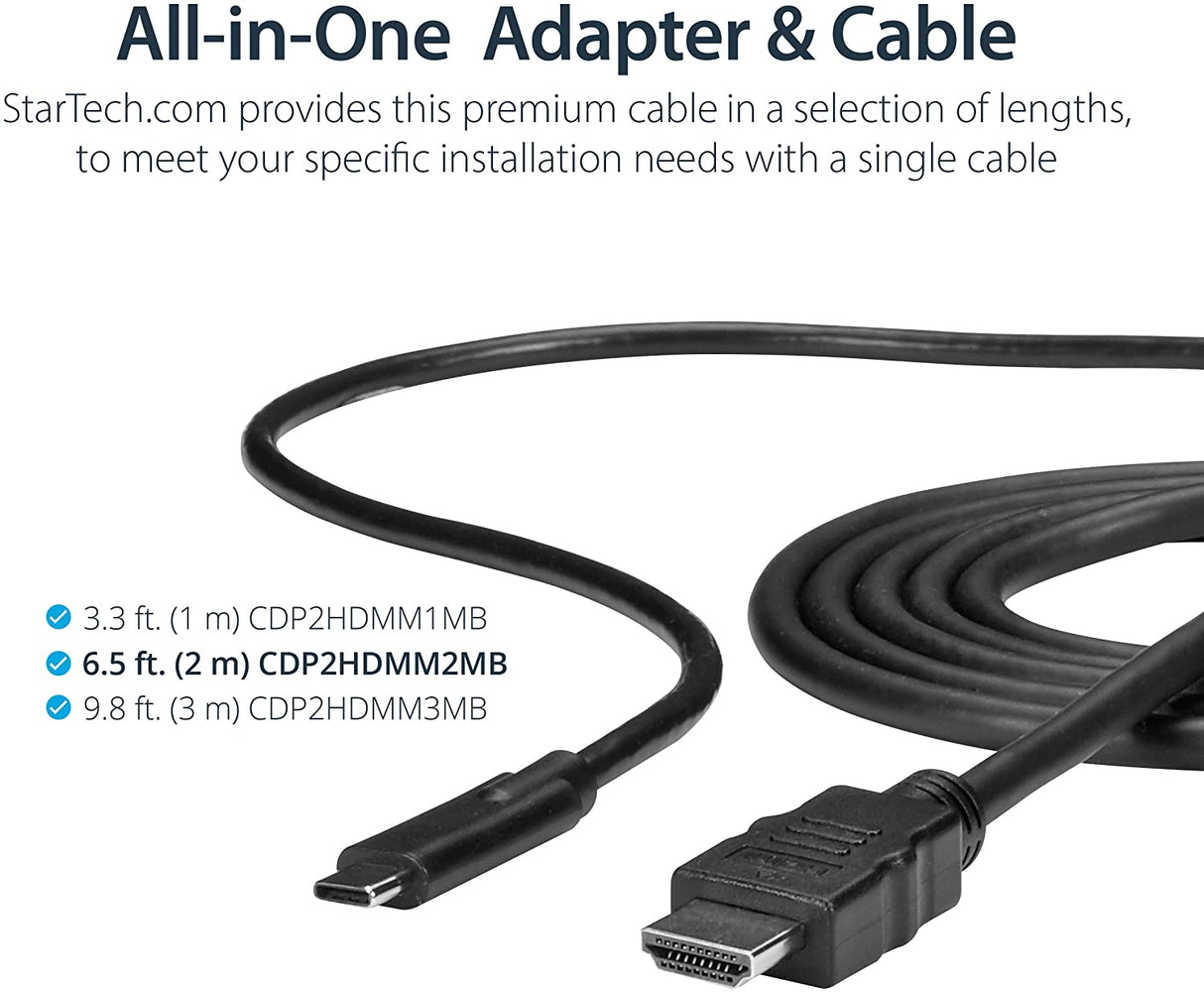 StarTech.com 6ft USB-C to HDMI Cable - USB Type-C to HDMI Adapter Cable - 4K 30Hz - Black (CDP2HDMM2MB) - Limited stock, see similar item CDP2HD2MBNL Black 6 ft / 2m