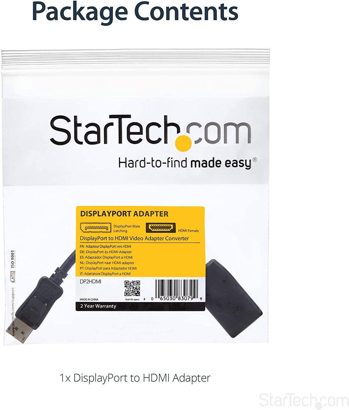 StarTech.com DisplayPort to HDMI Adapter - DP to HDMI Adapter/Video Converter - 1080p - VESA Certified - DP to HDMI Monitor/Display/Projector Adapter Dongle - Passive - Latching DP Connector (DP2HDMI) 5 inches Single