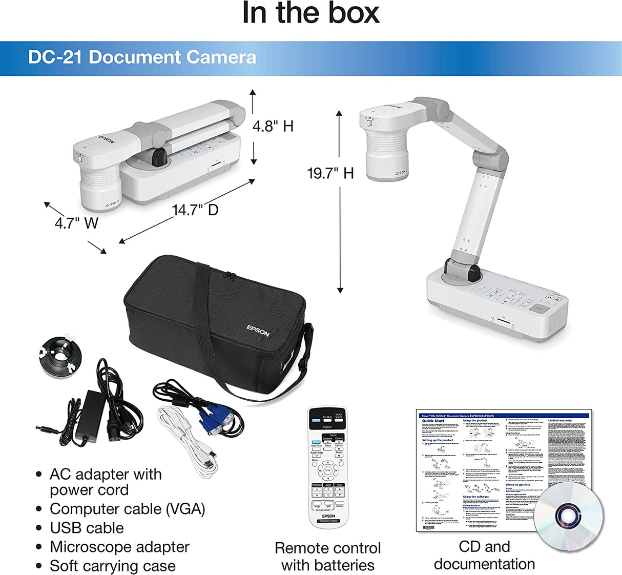 Epson DC-21 High-Definition Document Camera with HDMI, 12x Optical Zoom, 10x Digital Zoom and 1080p Resolution DC-21 - 1080p, 12x Optical Zoom