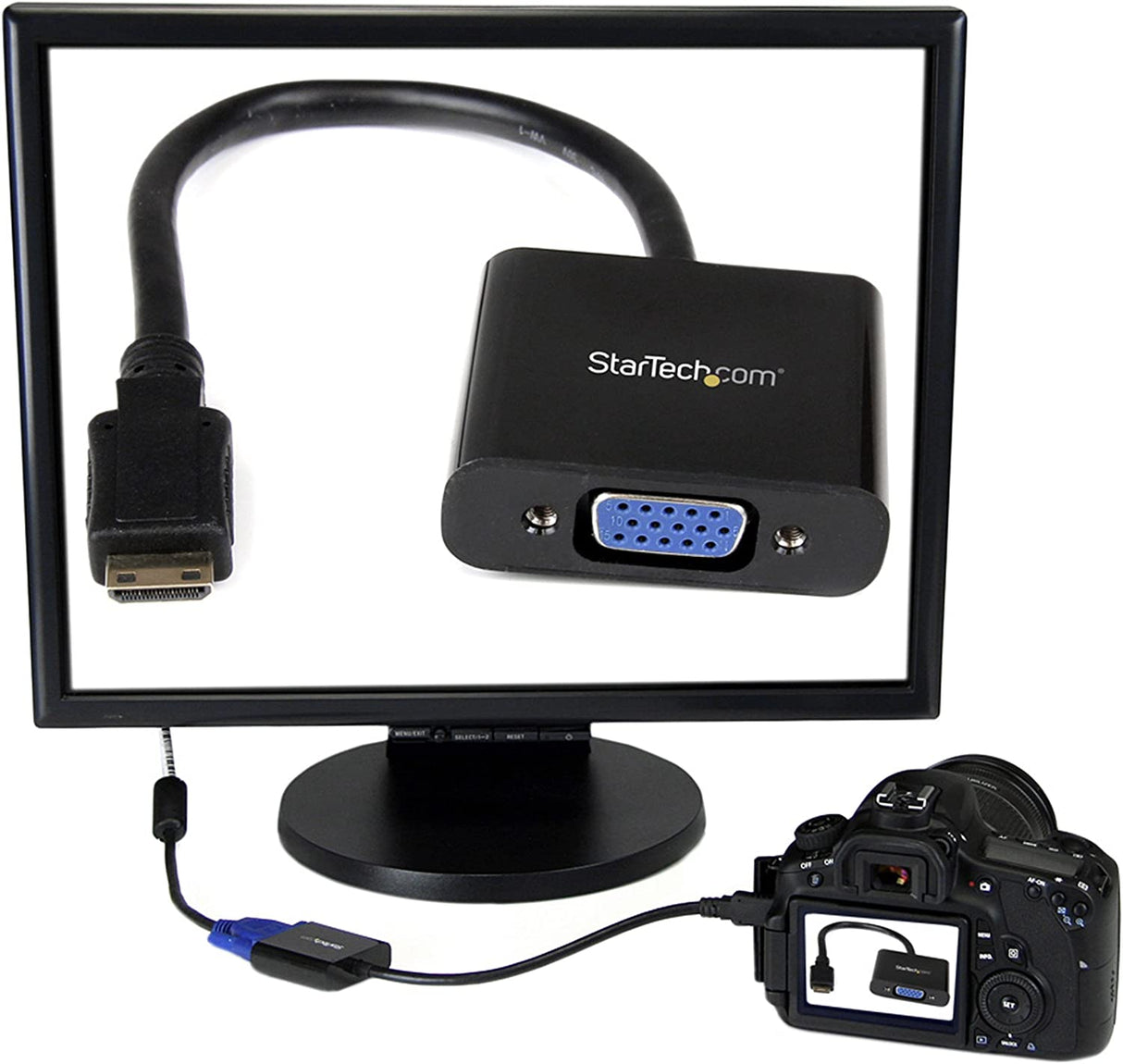 StarTech.com Mini HDMI® to VGA Adapter Converter for Digital Still Camera / Video Camera - 1920x1080 - Mini HDMI Male to VGA HD15 Female (MNHD2VGAE2)