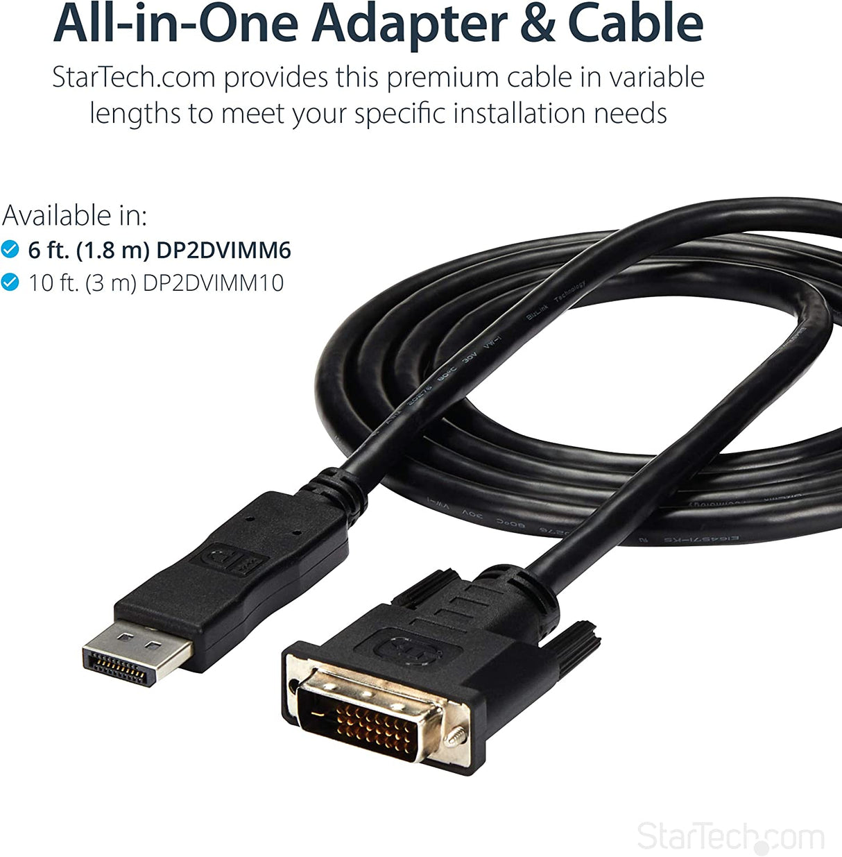 StarTech.com 6ft (1.8m) DisplayPort to DVI Cable - DisplayPort to DVI Adapter Cable 1080p Video - DisplayPort to DVI-D Cable Single Link - DP to DVI Monitor Cable - DP 1.2 to DVI Converter (DP2DVIMM6) 2m (6ft) Standard Packaging