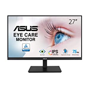 ASUS VA27DQSB 27” Monitor, 1080P Full HD, 75Hz, IPS, Adaptive-Sync, Eye Care, HDMI DisplayPort VGA USB Hub, Frameless, Ergonomic Design, VESA Wall Mountable 27" IPS 75Hz w/DP & Height adjustable
