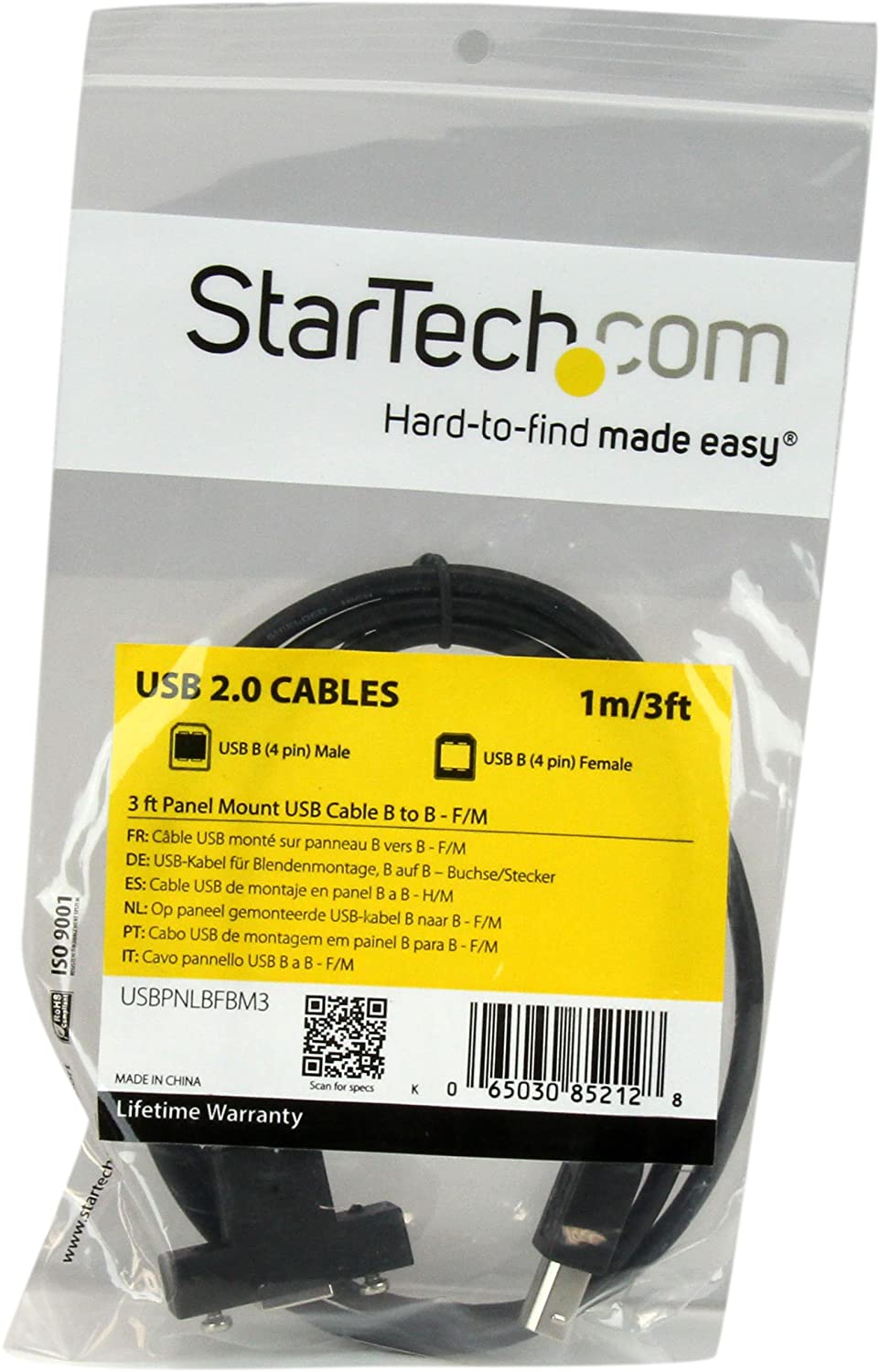 StarTech.com 3 ft Panel Mount USB Cable B to B - F/M - Panel Mount USB Extension USB-B Female to USB-B Male Adapter Cable - USB-B (F) Port (USBPNLBFBM3)