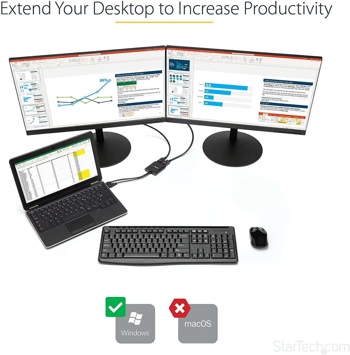 StarTech.com 2-Port Multi Monitor Adapter - Mini DisplayPort to 2x DisplayPort MST Hub - Dual 4K 30Hz - Video Splitter for Extended Desktop Mode on Windows PCs Only - mDP 1.2 to 2x DP (MSTMDP122DP)