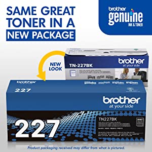 Brother Genuine TN227, TN227BK, High Yield Toner Cartridge, Replacement Black Toner, Page Yield Up to 3,000 Pages, TN227BK, Amazon Dash Available Black 1 Pack Toner