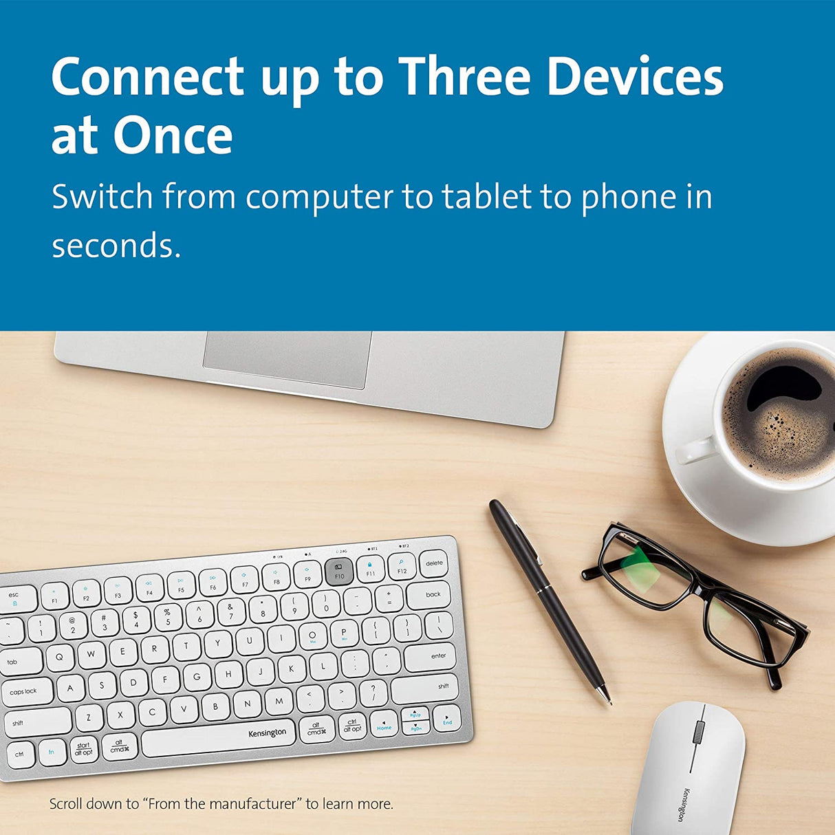 Kensington Multi-Device Dual Wireless Compact Keyboard - Silver (K75504US) Compact Wireless Silver